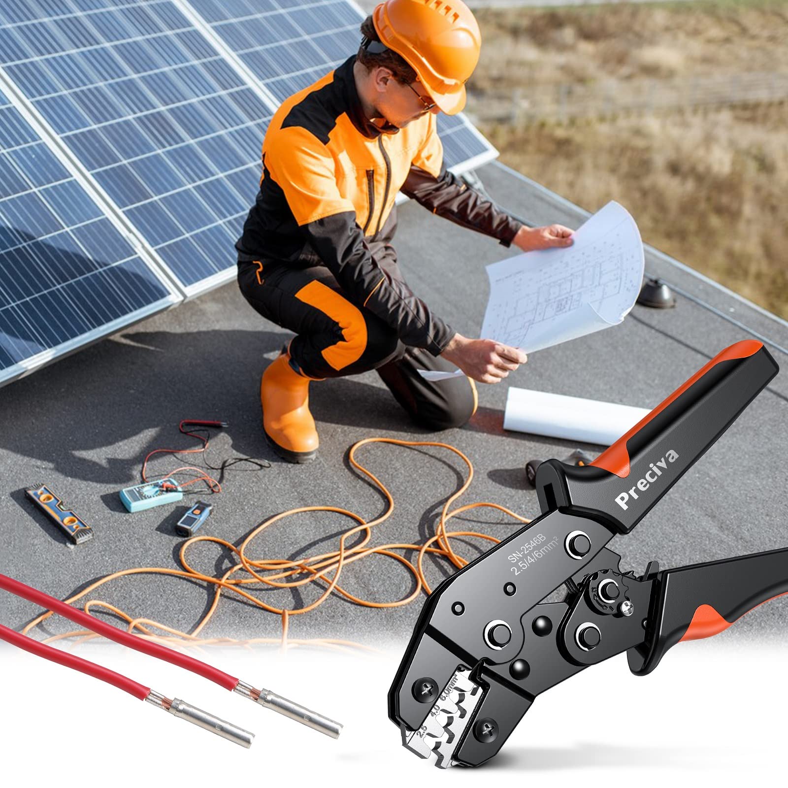 Preciva Pince à sertir solaire pour panneau solaire 2,5/4.0/6,0 mm² Câble PV