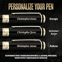 Vista 2 de Scriveiner - Bolígrafo roller negro personalizado, con lacado negro azabache y baño de oro real, repuesto de tinta Schmidt, opción de regalo