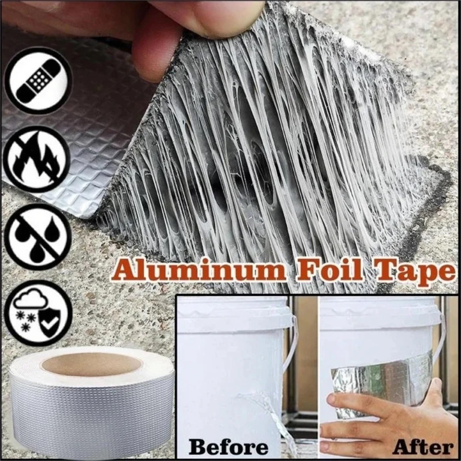 Nastro isolante in foglio di alluminio, Toppa for perdite con nastro butilico in foglio di alluminio argento, for tetti, finestre, camper, 5-20 cm x 1-10 m(15cm X 5m)