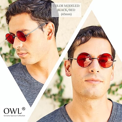 Miniatura 3 de OWL Redondo Retro Pequeño Círculo Tint & Espejo Color Lente 1.693-2.165 in Gafas De Sol Metal