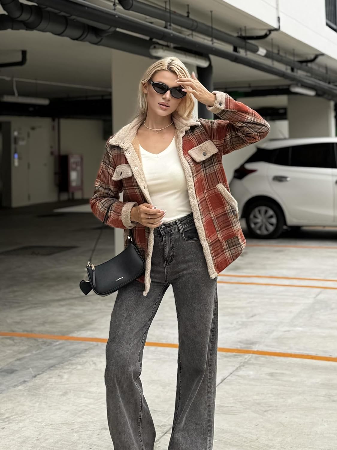 Zeagoo Womens Flannel Jacket Fleece Lined Shacket Fall Outfits Plaid Sherpa Button Down Cozy Warm Winter Coat S-XXL