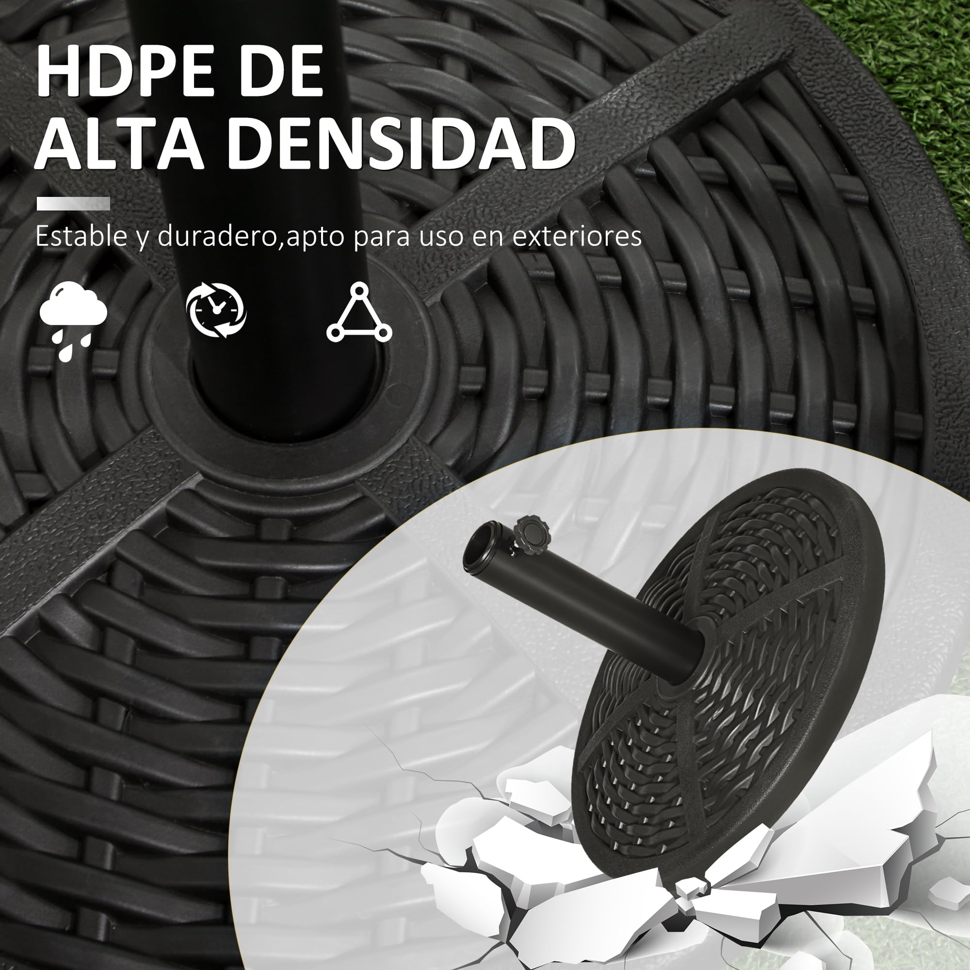 Outsunny Base de Sombrilla Redonda para Poste Ø38/48 mm 9,5 kg Negro | Soporte para Parasol, con Peso de Cemento