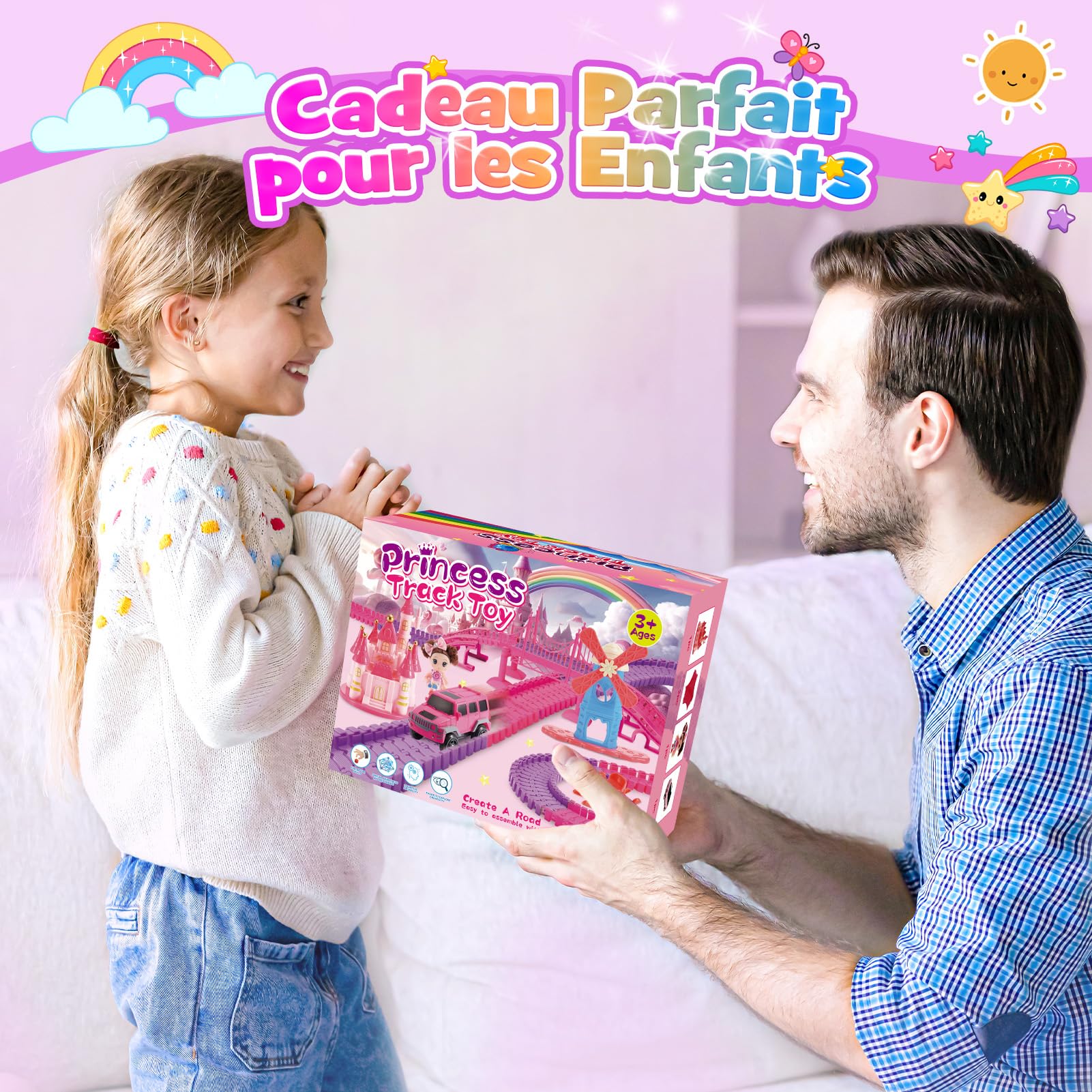 iKidiki Cadeau Fille 3 4 5 6 7 8 Ans, Circuit Voiture Enfant Jouet Fille 3-8 Ans Circuit Voiture Electrique Jeu Fille Train Electrique Enfant Cadeau Fille 3-8 Ans Anniversaire Cadeau Noël