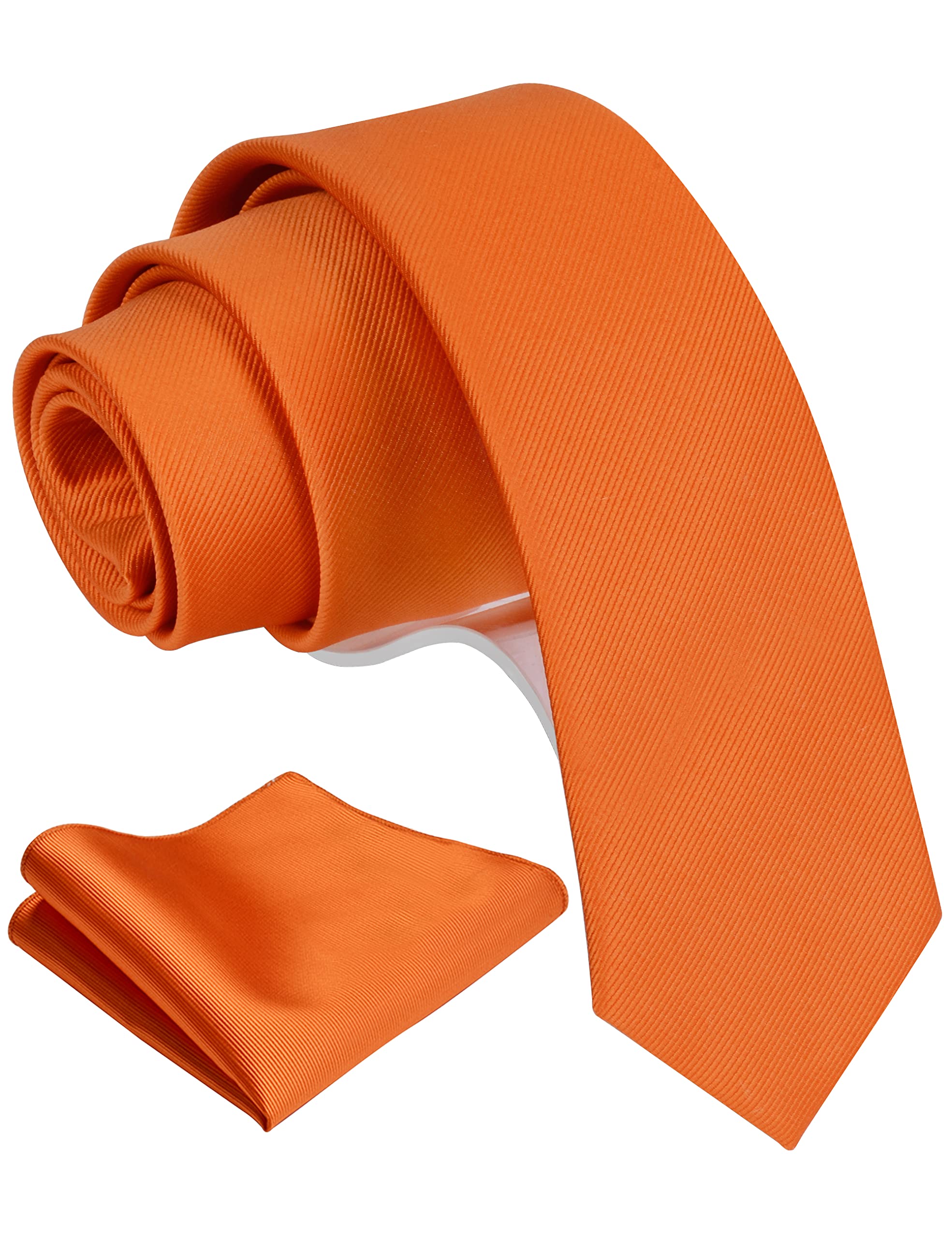 Gusleson 2.4" Solid Pumpkin Orange Skinny Tie For Men Classic Slim Necktie and Pocket Square Set (UK0754-15)