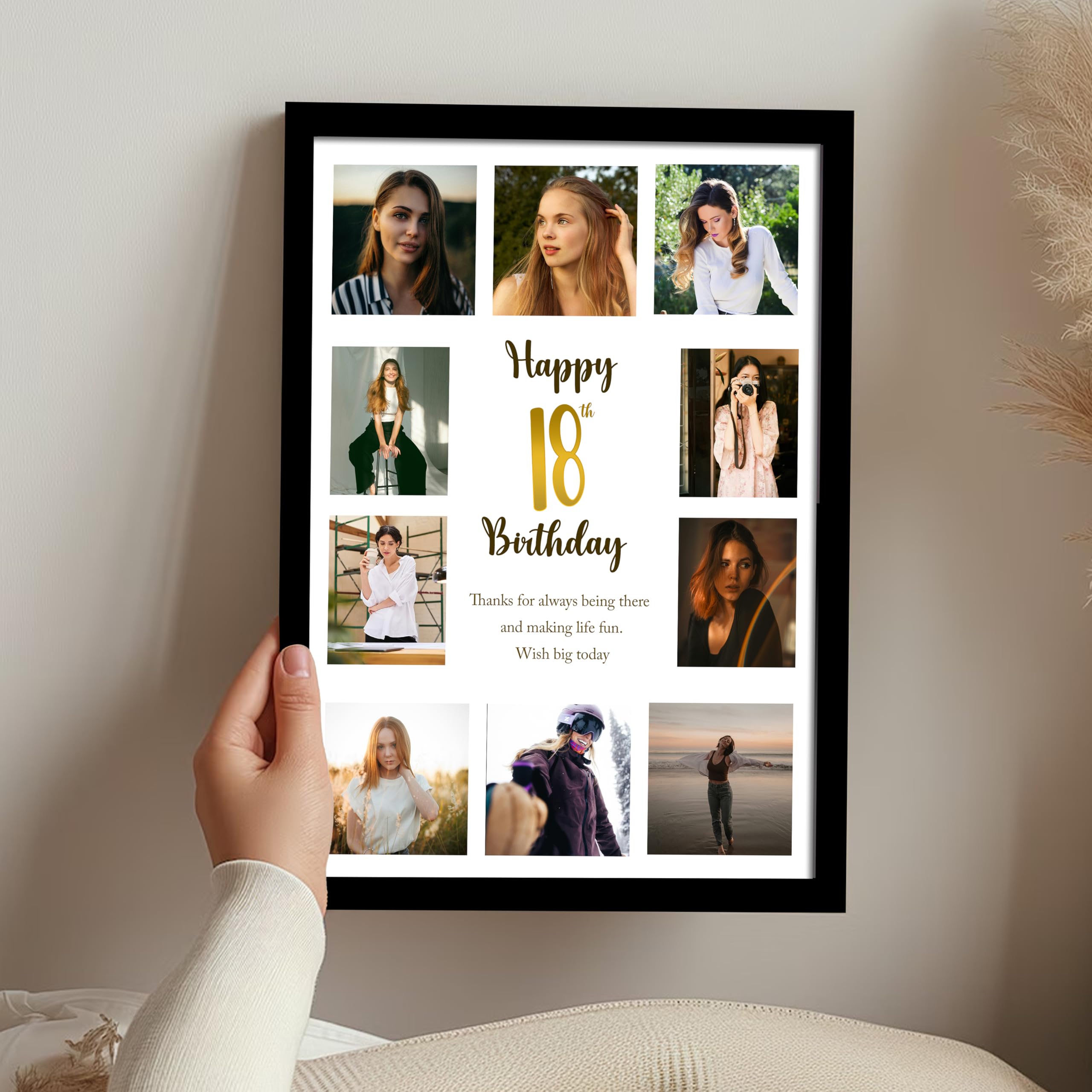 SNAP ART Personalized Happy Birthday Wall Photo Print Collage with 10 Photo Upload Customized Photo Frame Gift For Mother, Father, Brother and Friends (8x12 Inch)