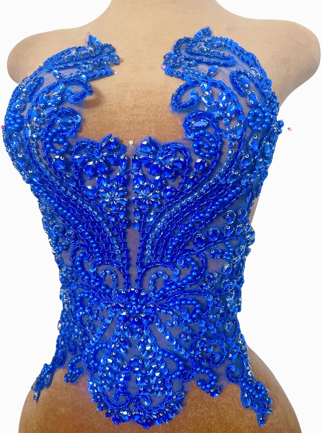 Front Bodice Beaded Sewing Patches Patch Appliques,with Loose Rhinestones Crystals Sew on Lace DIY for Clothing Wedding Prom Dance Dresses (Gold)