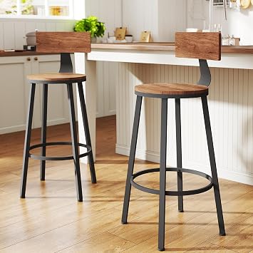 Set of 2 30" Barstools,Wood Seat&Back,Walnut | Skandiquip 30" Counter Height Barstools, Steel Frame Wood Seat & Back for Kitchen Island & Pub Table, Rustic Color Options