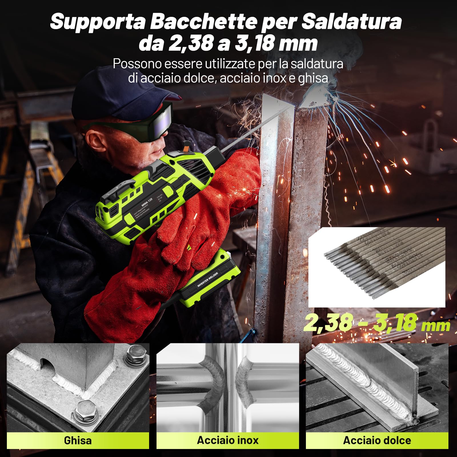 Seesii 220 V Saldatrice a Elettrodo - FA202G Saldatore ARC 6 Regolazione Corrente Variabile, Saldatore Inverter IGBT per Aste di Filo 2,4-3,2 mm Kit Saldatore Elettrico