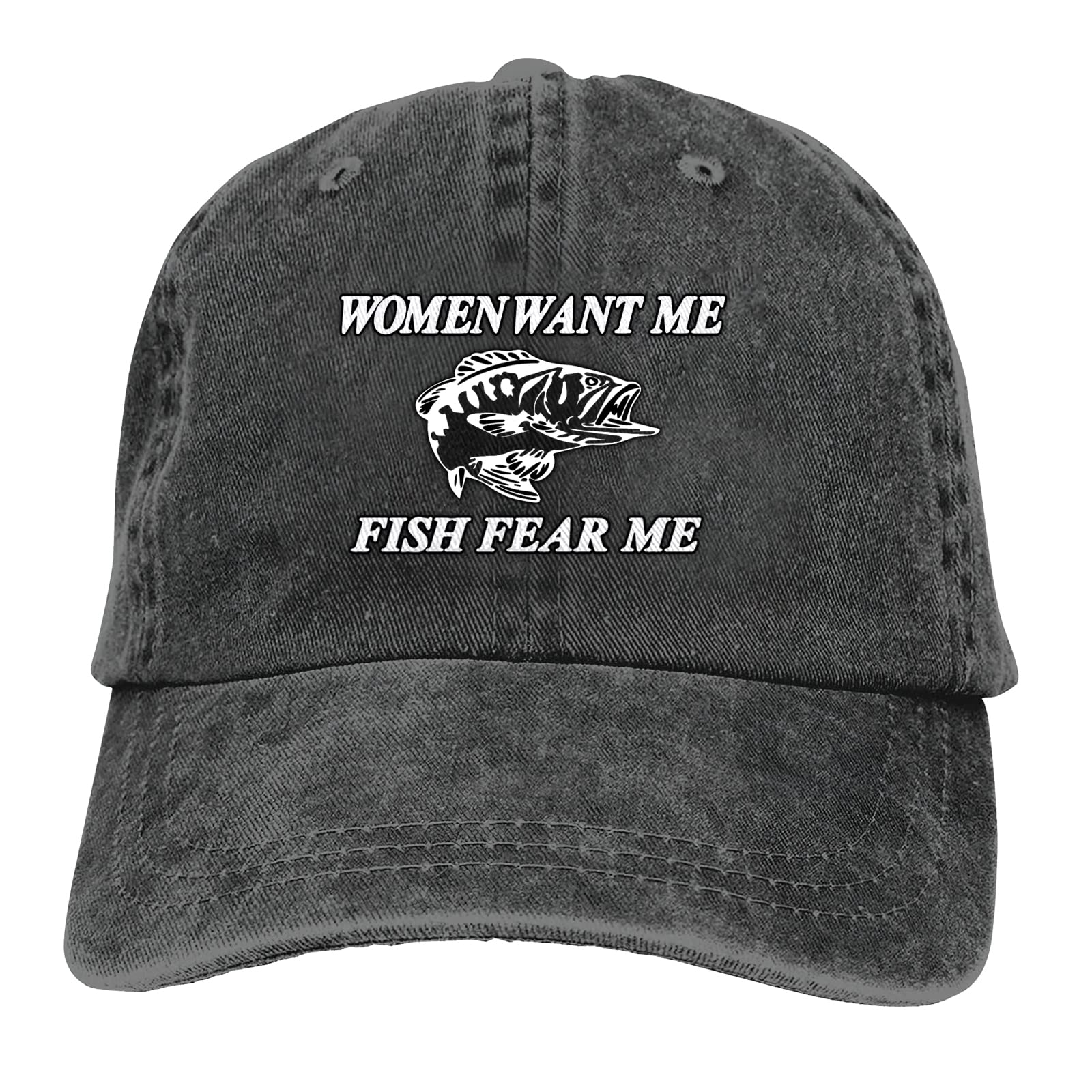 Siuwud Women Want Me Fish Fear Me Washed Baseball Cap Trucker Hat Adult Unisex Adjustable Dad Hat