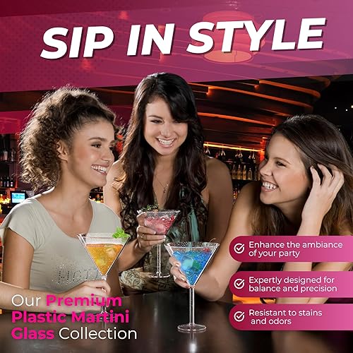 Miniatura 5 de Simple Essence Vasos de Martini de plástico de 9.5 onzas (juego de 4), purpurina de oro rosa, irrompibles, vasos de cóctel de plástico