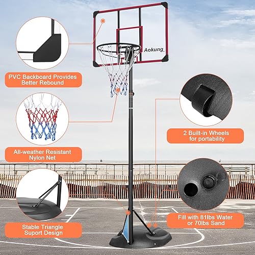 Miniatura 3 de Aro de baloncesto portátil y soporte de baloncesto de altura ajustable de 6.2-8.5 pies5.4-7 pies7.5-9.2 pies con tablero transparente y ruedas para