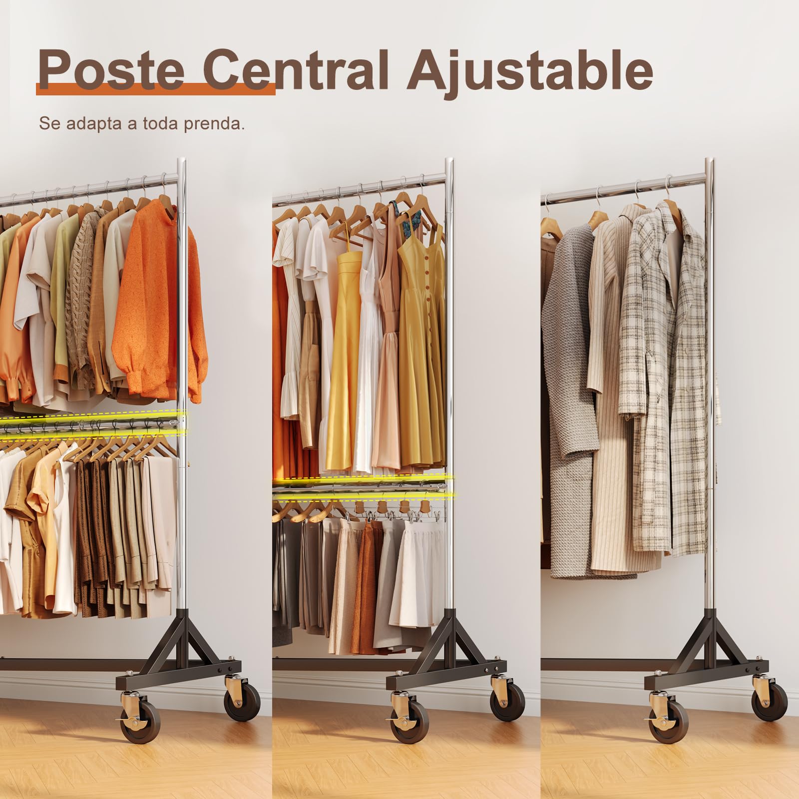 HOKEEPER Burro de Ropa Comercial Resistente de Doble Barra, Base en Z con Ruedas, 250kg, Altura Ajustable para Tiendas, Boutiques, Dormitorio, Plateado