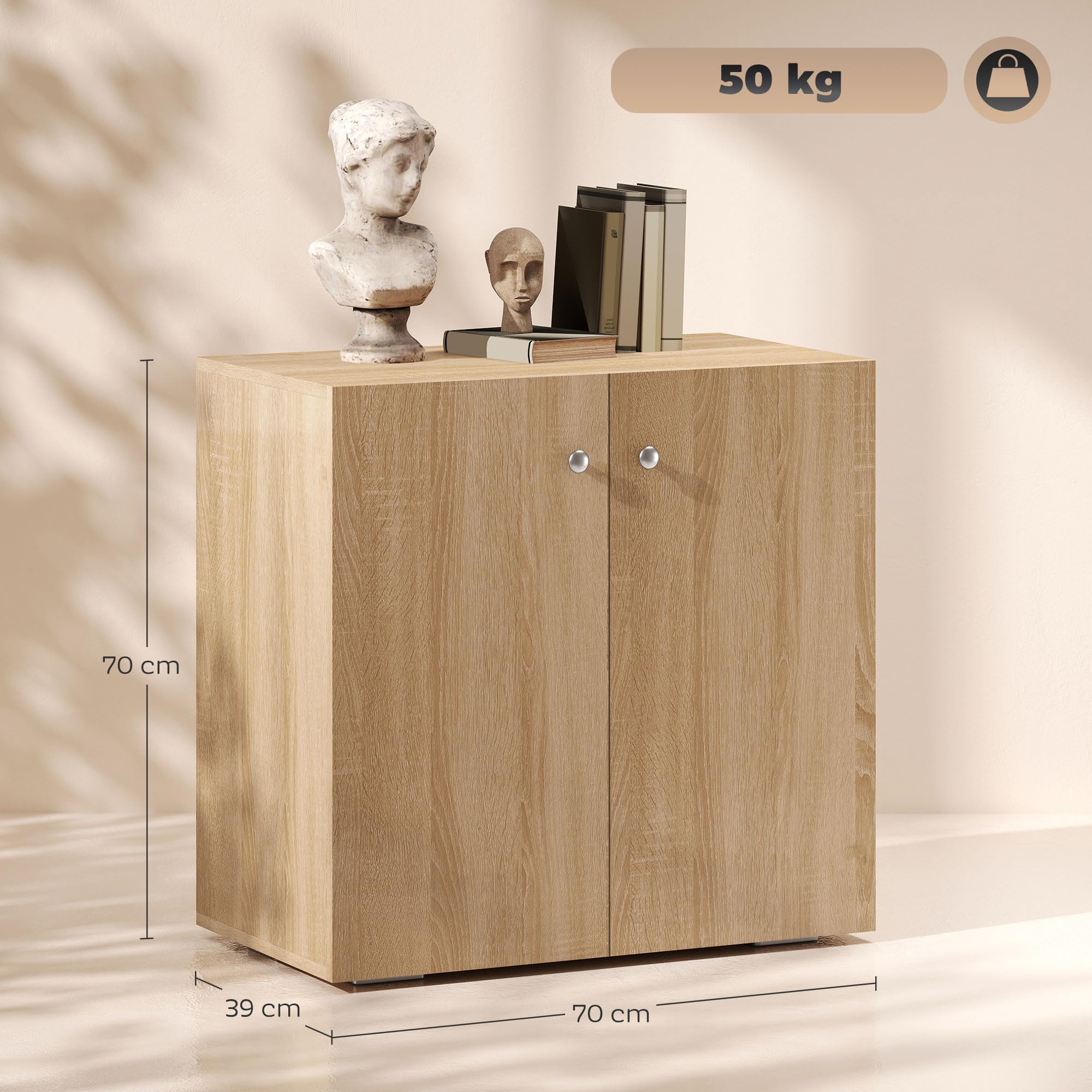 HOMCOM Mobiletto Multiuso a 2 Ante per Soggiorno o Ufficio 70x39x70cm | in Legno, Maniglie in Alluminio