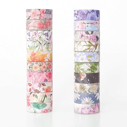 Juego de cinta Washi floral 20 rollos de 06 pulgadas cinta adhesiva decorativa para álbumes de recortes artes y manualidades diario de viñetas
