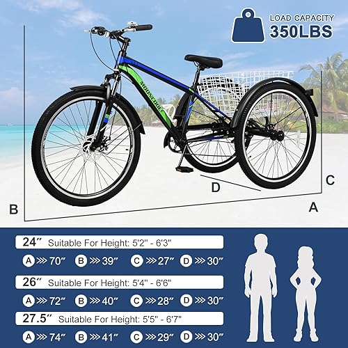 Miniatura 3 de Barbella Bicicleta de montaña para adultos, 7 velocidades y tres ruedas, triciclo de montaña para adultos, triciclo de crucero, triciclo de 242627.5