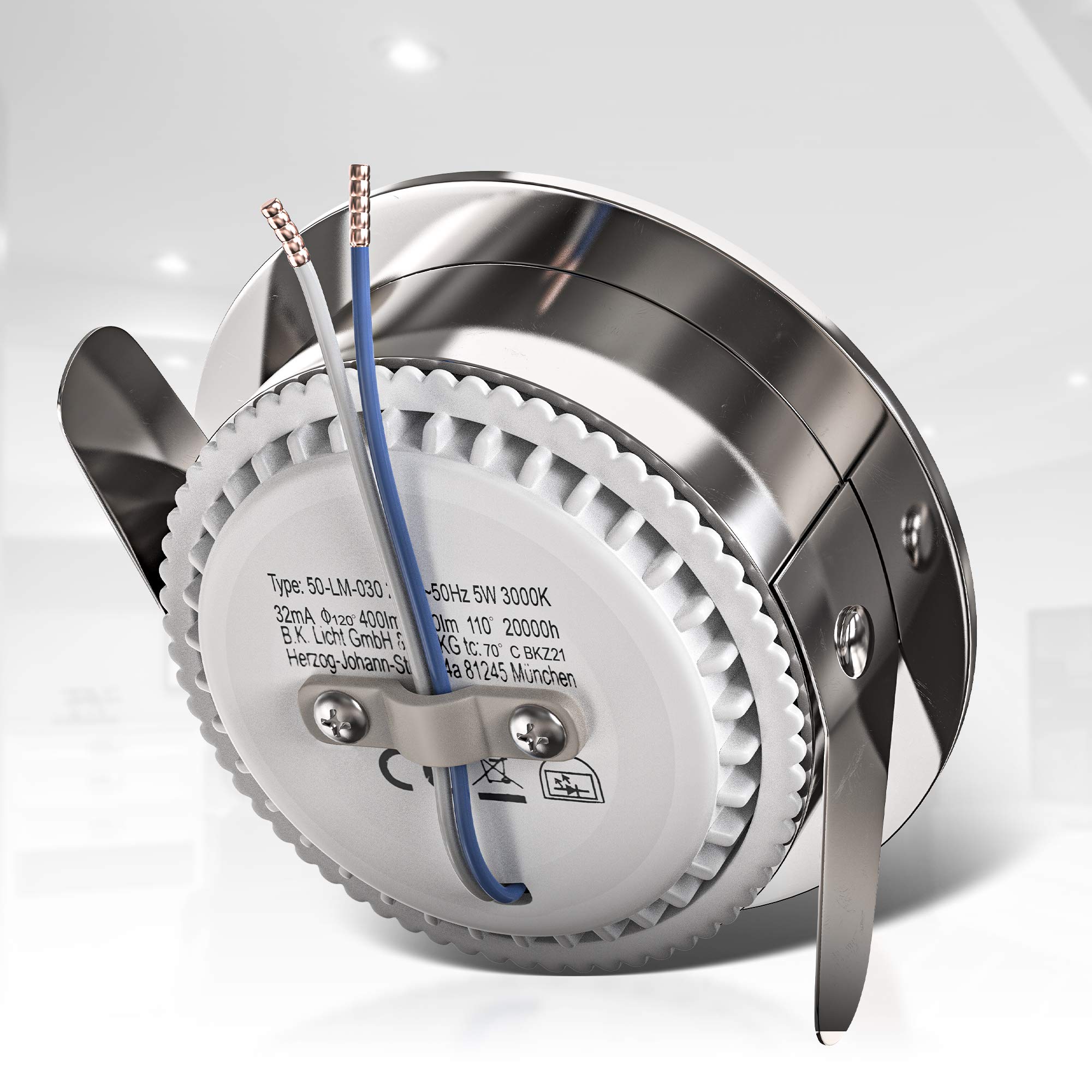 B.K.Licht Faretti LED da incasso dimmerabili, 5,5W, diametro foro 60mm, 5 faretti da bagno ultrasottili, luce calda, resistenti agli schizzi d'acqua, plastica nickel opaco, 230V IP44