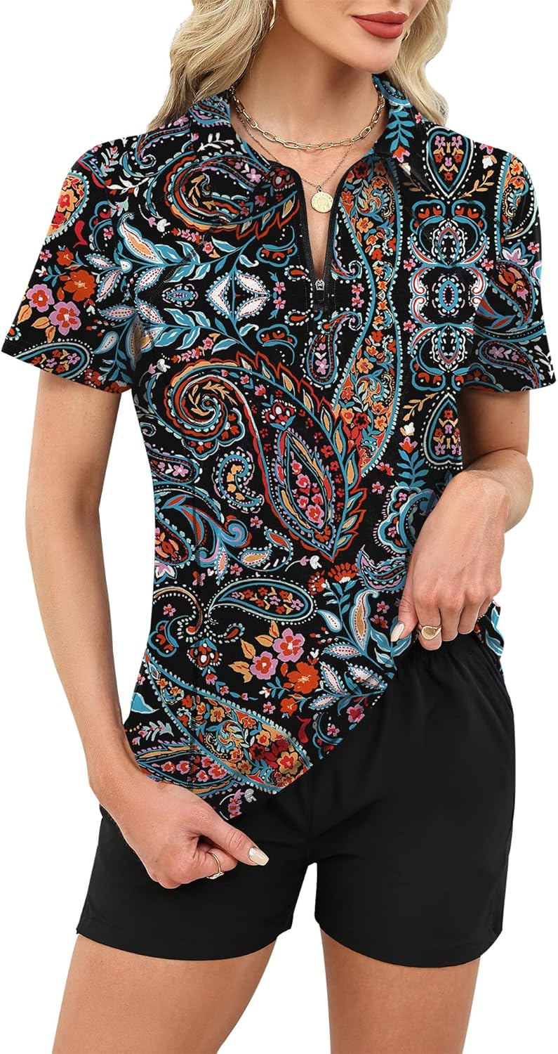 LUYAA Womens Golf Shirt Summer 1/4 Zip up Polo Shirts for Women Short Sleeve Moisture Wicking Gym Workout Tops - Image 2