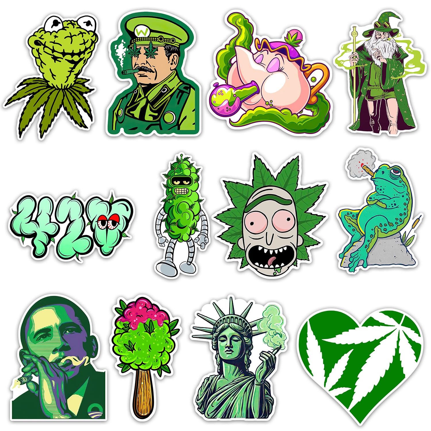 GTOTd 420 Weed Accessories Decorations Fridge Magnet（12 Pack） Stoner Marijuana Decor Accessory Party Gifts Cruise Door Room Decor Magnetic Bumper Cabinets Stickers Decal Reusable Vinyl