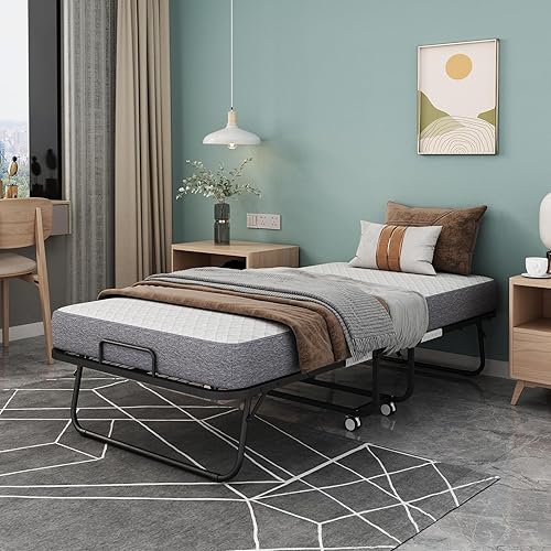 Miniatura 8 de Cama plegable con colchón, cama portátil para invitados, cama plegable con colchón de espuma viscoelástica, cama plegable tamaño individual de 75 x