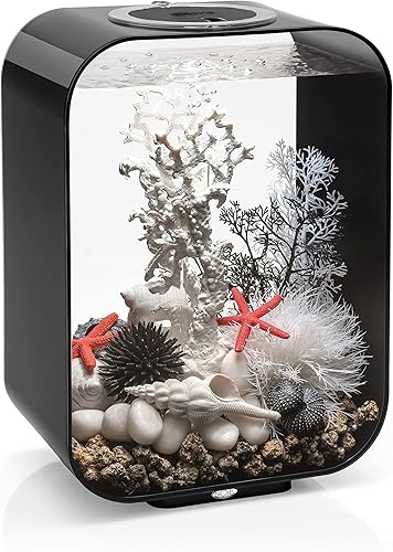 biOrb Life 15 - Acuario acrílico de 4 galones con luces LED blancas, tanque compacto moderno para mesa o escritorio, negro