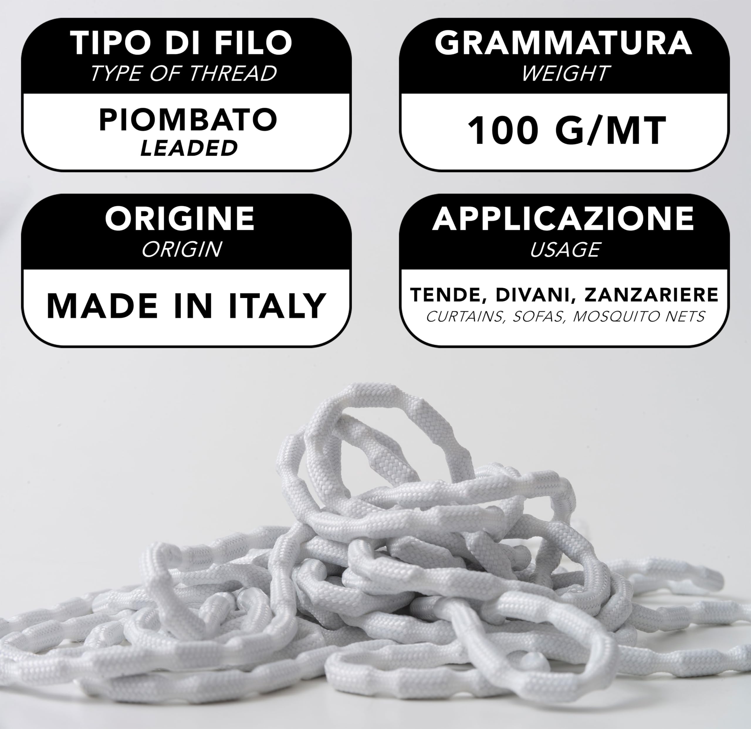 Corde Plombée pour Rideaux IPEA 100 G/MT 5 Mètres Blanc