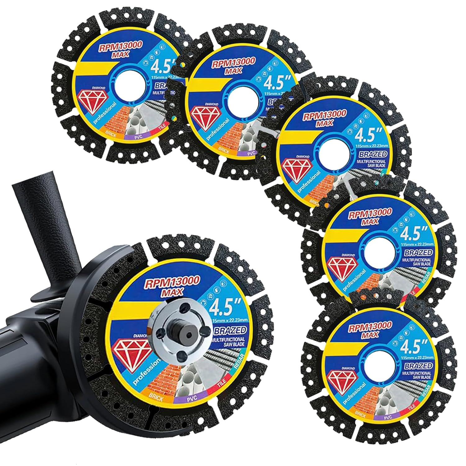5-Pack 4.5-Inch Diamond Multi-Purpose Cutting Discs - Heavy-Duty Angle Grinder Wheels for Cutting Marble/Quartz/Stone/Tile/Metal/Plastic Diamond Saw Blades