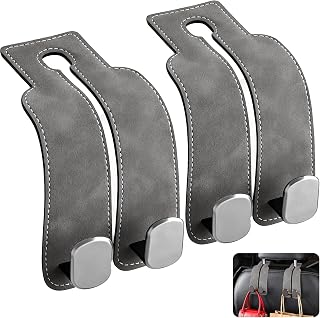 2pcs Car Seat Hook, ABS Leather Car Headrest Hooks, Universal Organizers for Bags Clothes Bottles, Multifunctional Accessories with Back Seat(Grey)