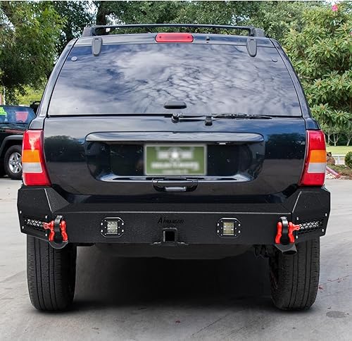 Miniatura 5 de Parachoques trasero compatible con parachoques trasero Grand Cherokee WJ de acero negro 1999 2000 2001 2002 2003 2004 con placa de cabrestante y