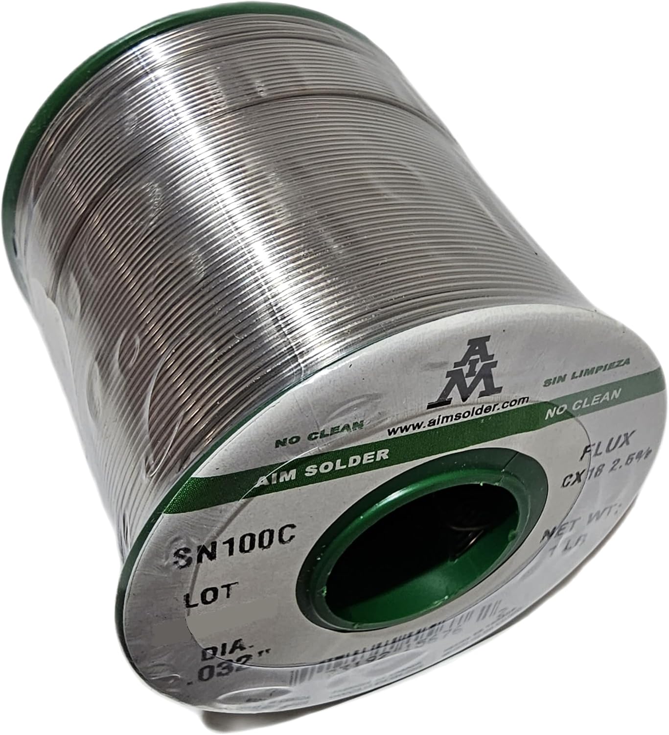AIM Wire Solder, SN100C, Lead-Free, No-Clean, Flux: CX18 @ 2.5%, 0.032"Inch Diameter, 1 Pound Spool