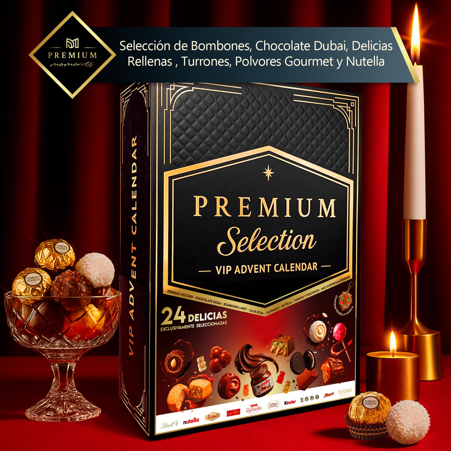 Calendario de Adviento Premium Moments 2025 Edición Lujo XXL 24 Delicias Ferrero Rocher Raffaello Caja Roja Chocolate Dubai 640 g