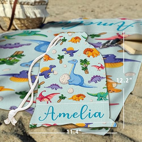Miniatura 4 de Toallas de playa personalizadas de dinosaurio para niños, toallas de playa personalizadas con nombre para niños, microfibra de secado rápido, sin