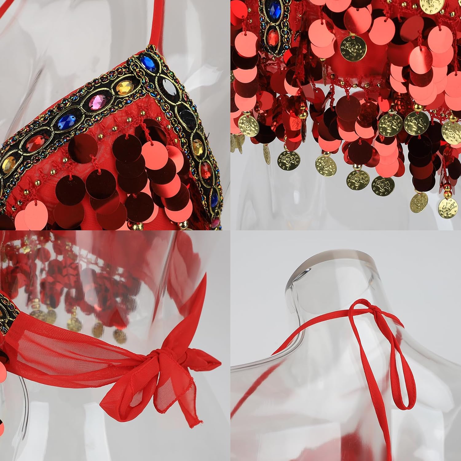 Sparkle Belly Dance Top with Sequined Fringe - Breathable Halter Bra Crop Tops for Dance Performances, Parties, and Festivals - Image 4