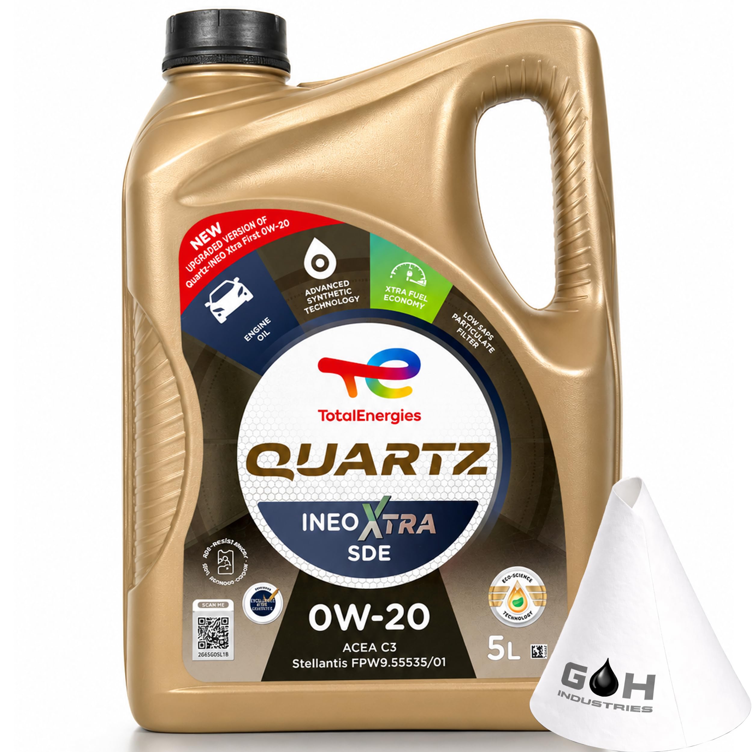 TotalEnergies Quartz INEO XTRA SDE 0W-20 | 5 L | Stellantis FPW9.55535/01 | PSA B71 2010 | Opel OV0401547-A20 | ACEA C6 | Kraftstoffsparendes Premium Motorenöl | mit Trichter