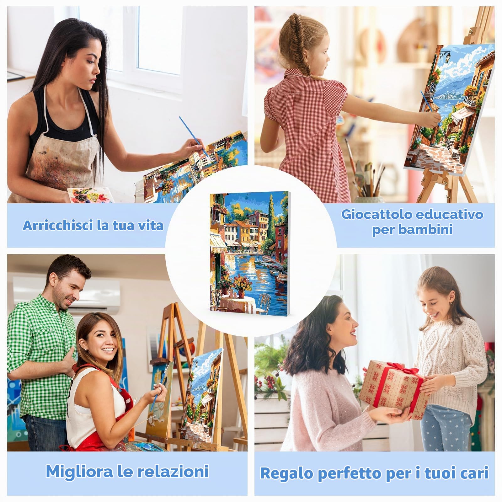 Lxmsja 2 Pezzi Dipingere con i Numeri Adulti Con Cornice, Paesaggio Paint by Numbers Kit Principianti Con 3 Penne, Hobby Creativi Adulti Idee Regalo Donna Decorazioni Casa - 20x30cm