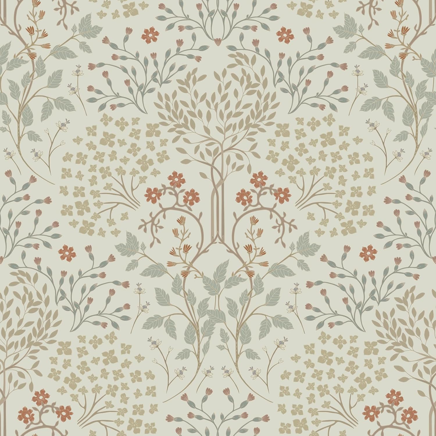 ICOOP Victorian Wallpaper Neutral William Morris Peel and Stick Wallpaper 17.5"×276" Beige Vintage Floral Wall Paper Peel and Stick Cottage Botanical Contact Paper for Shelves Cabinets Dresser Drawer