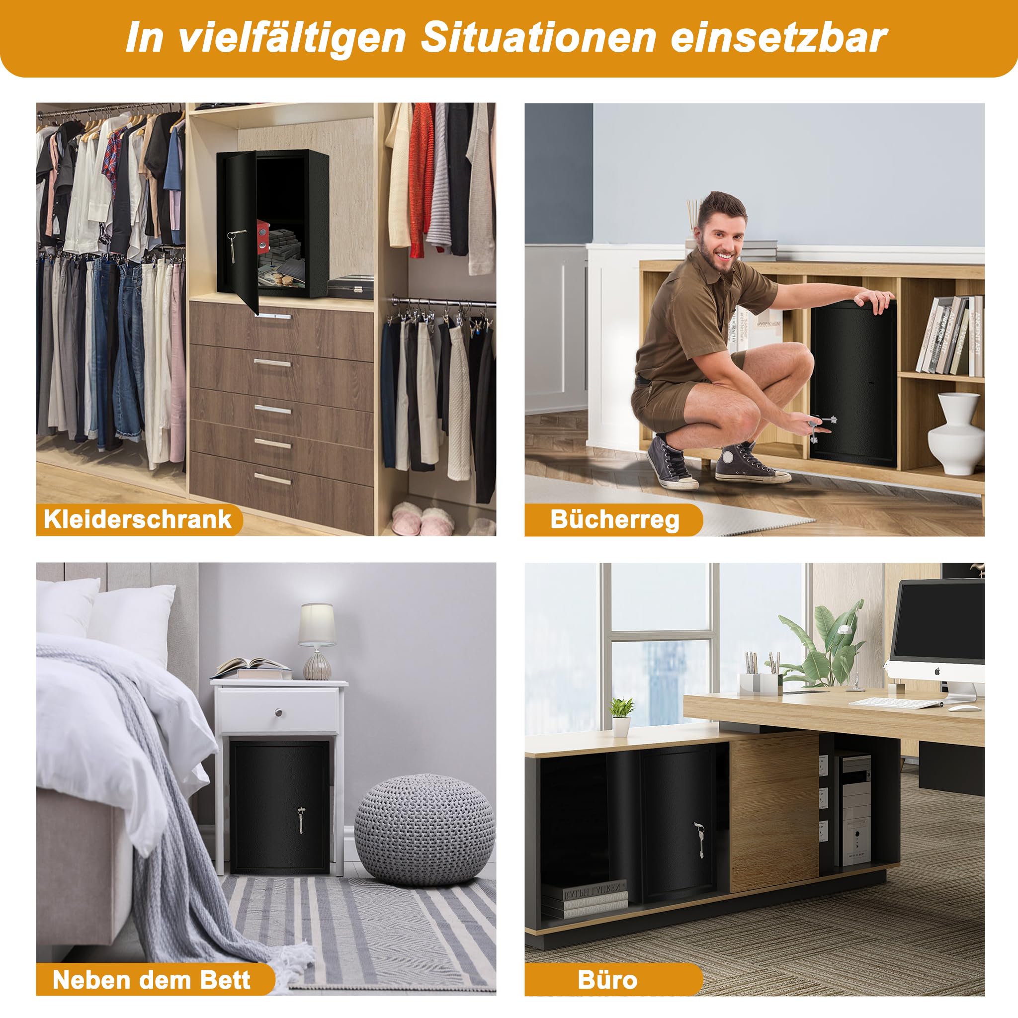YRHome Sejf meblowy, sejf w rozmiarze XL, 35 x 31 x 50 cm, z 2 zamkiem na klucze i śrubami mocującymi, sejf podłogowy, ścienny, szafka na pieniądze, kolor czarny