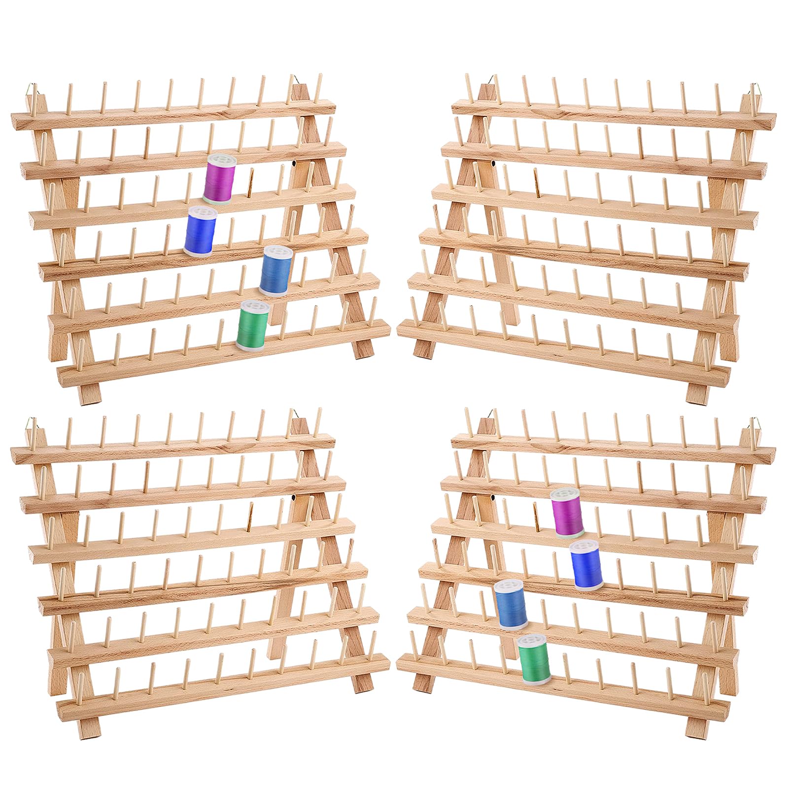 Youyijia 4Pcs 60 Spools Thread Rack Foldable Wooden Thread Holder Organizer for Sewing Embroidery Holder Rack Organizer