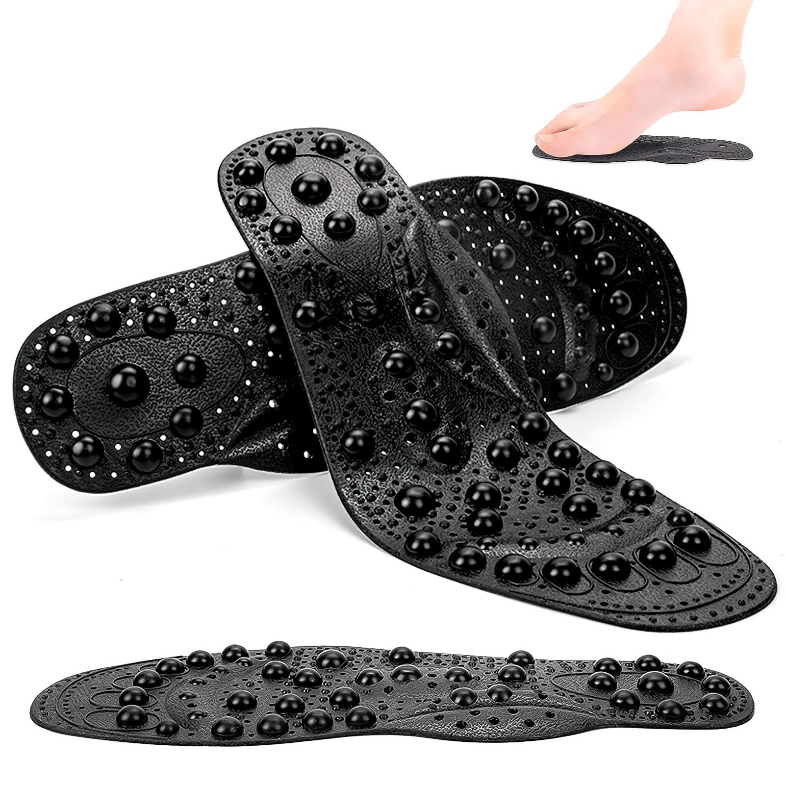 Plantar Shoe Insoles Men Woman,1 Pair Insoles with 68 Magnets Massage and Moxibustion at Acupoints on The Soles of The Feet Black S 25CM Suitable for All Seasons