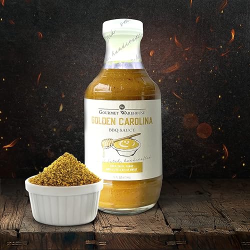 Gourmet Warehouse Salsa para barbacoa Golden Carolina hecha con ingredientes naturales, sin gluten, sin HFCS, barbacoa picante, 16 onzas (paquete de