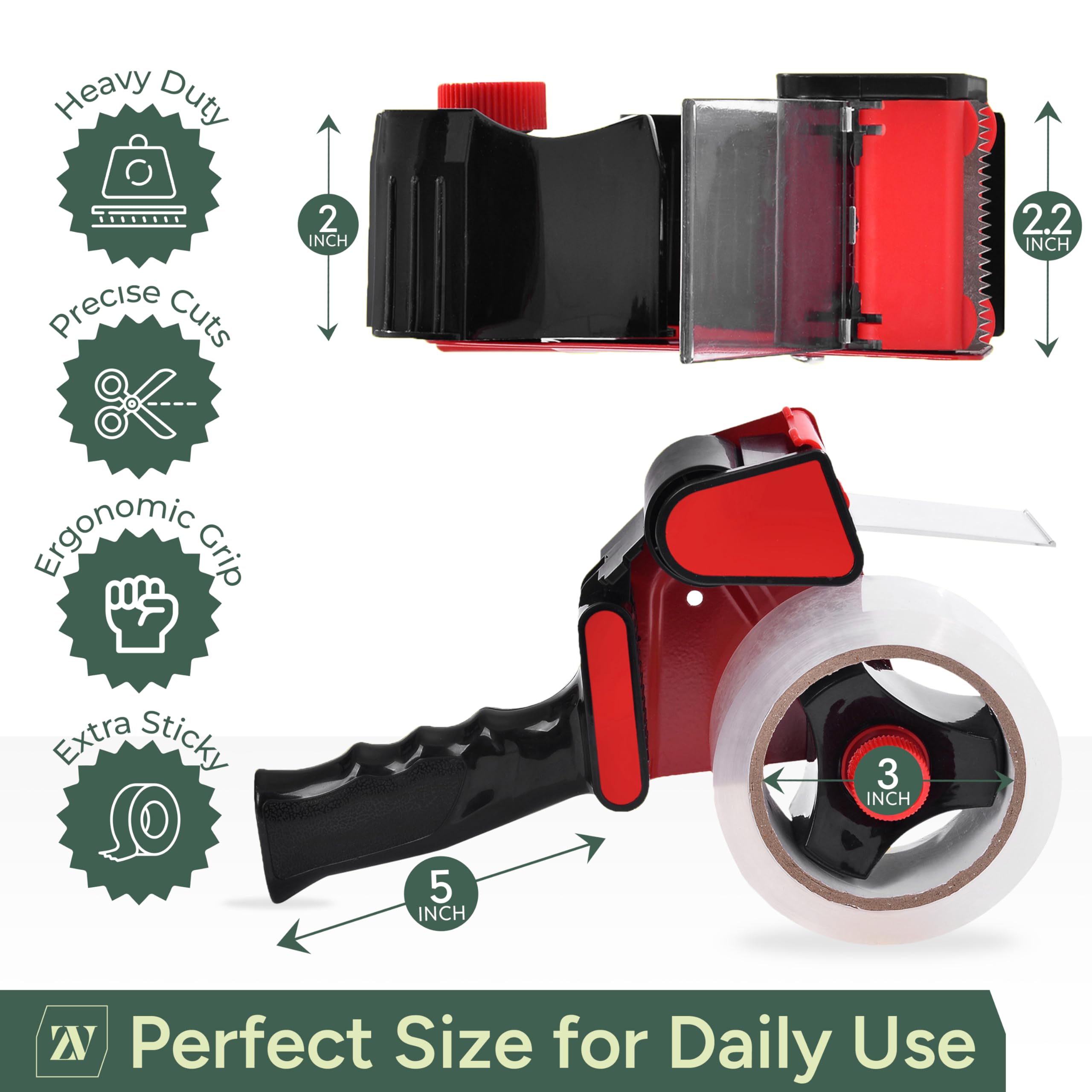 Zuvo Heavy Duty Tape Gun and Dispenser with 6 Clear Packaging Tapes Clear Packaging Tape 44mm X 66m — view 2