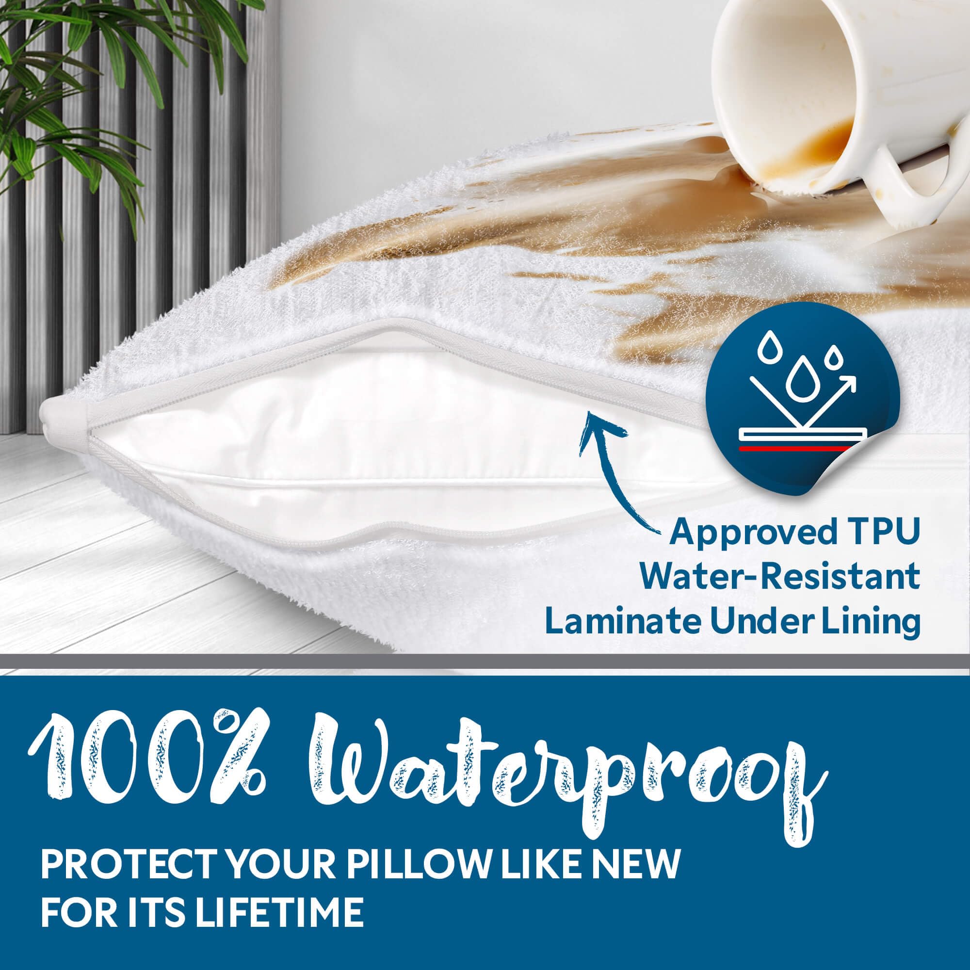 Guardmax Funda de almohada impermeable de algodón de rizo, tamaño estándar, con cremallera, 4 unidades, hipoalergénica, protege de chinches, ácaros del polvo y derrames de líquidos
