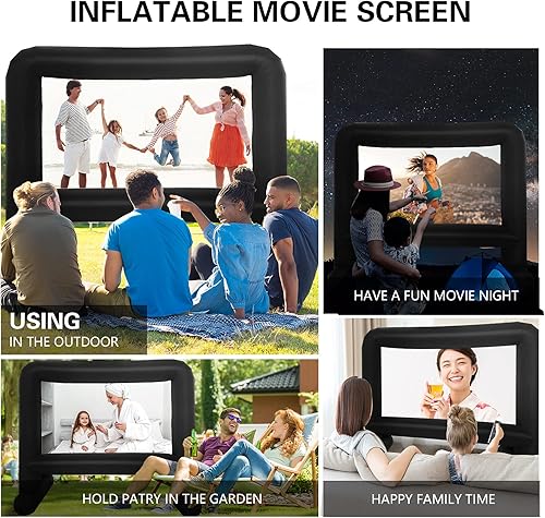 Miniatura 8 de Pantalla de cine inflable de 16 pies para exteriores con bolsa de almacenamiento de soplador de aire, proyección delanteratrasera, pantalla inflable