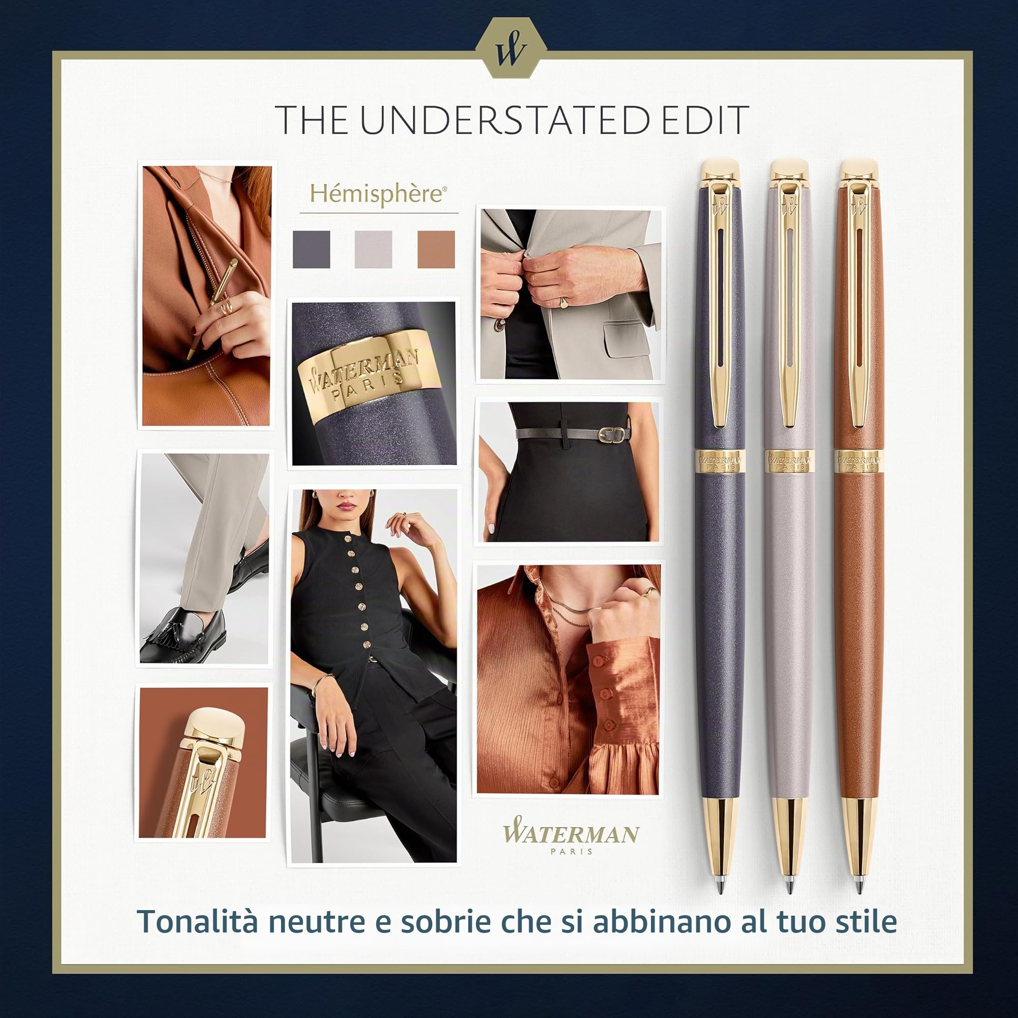 Waterman Hémisphère Penna stilografica | The Understated Edit | Grigio pietra | punta media in acciaio inossidabile | Inchiostro blu | confezione regalo