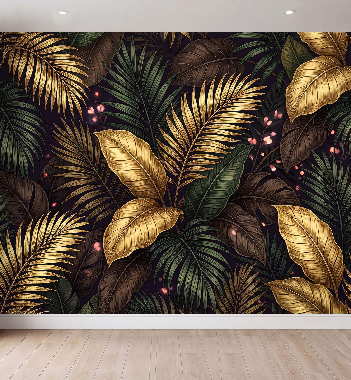 Fototapeta z włókniny liście palmowe metaliczne Glamour efekt 3D 400 x 280 cm, liść roślin wysokiej jakości tapeta z włókniny, do salonu, okładzin ściennych