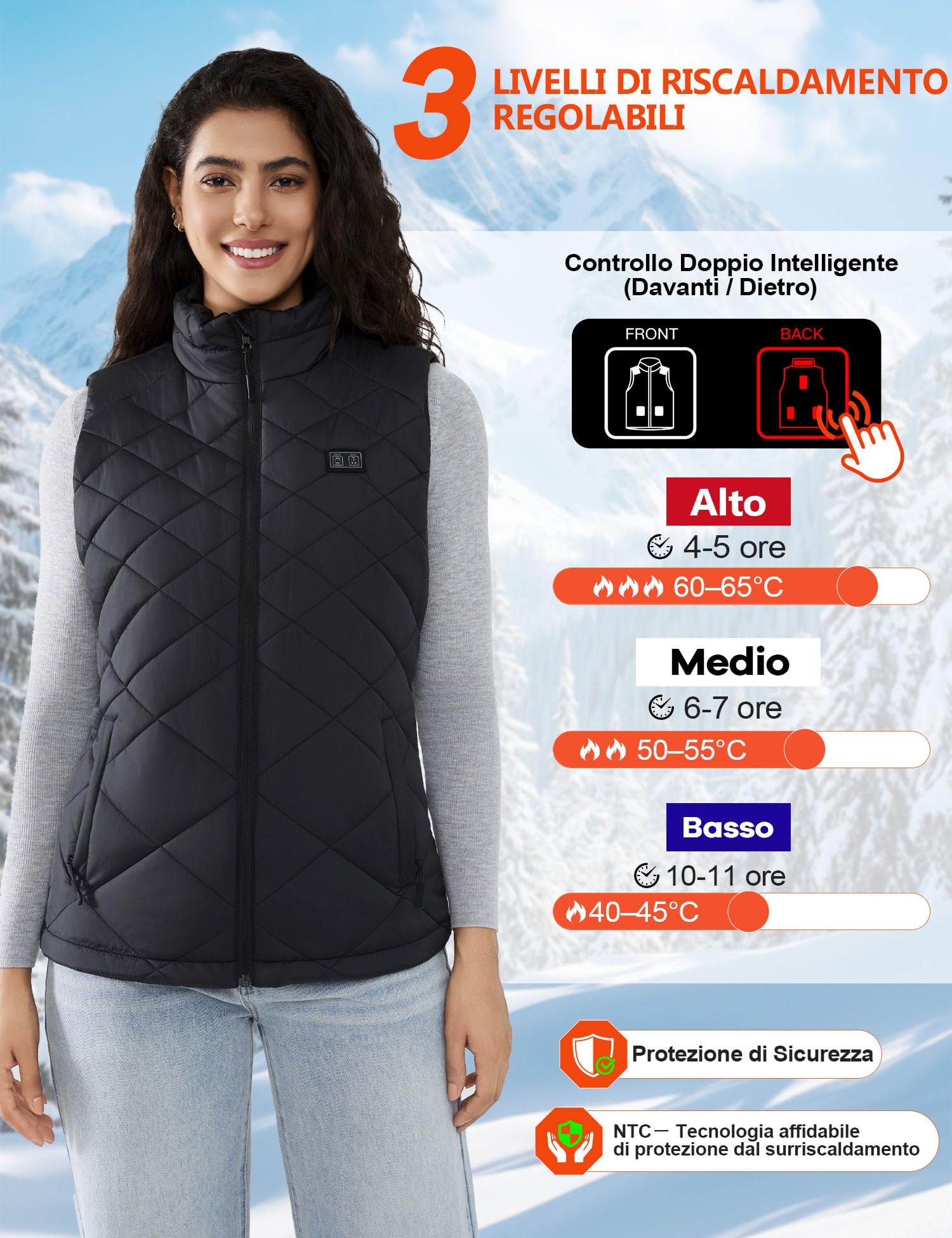 Gilet Riscaldato Donna con Batteria 18400mAh 7.4V – Gilet riscaldato con 8 Zone, Leggero e Caldo, Lavabile in Lavatrice, Giubbotto Termico