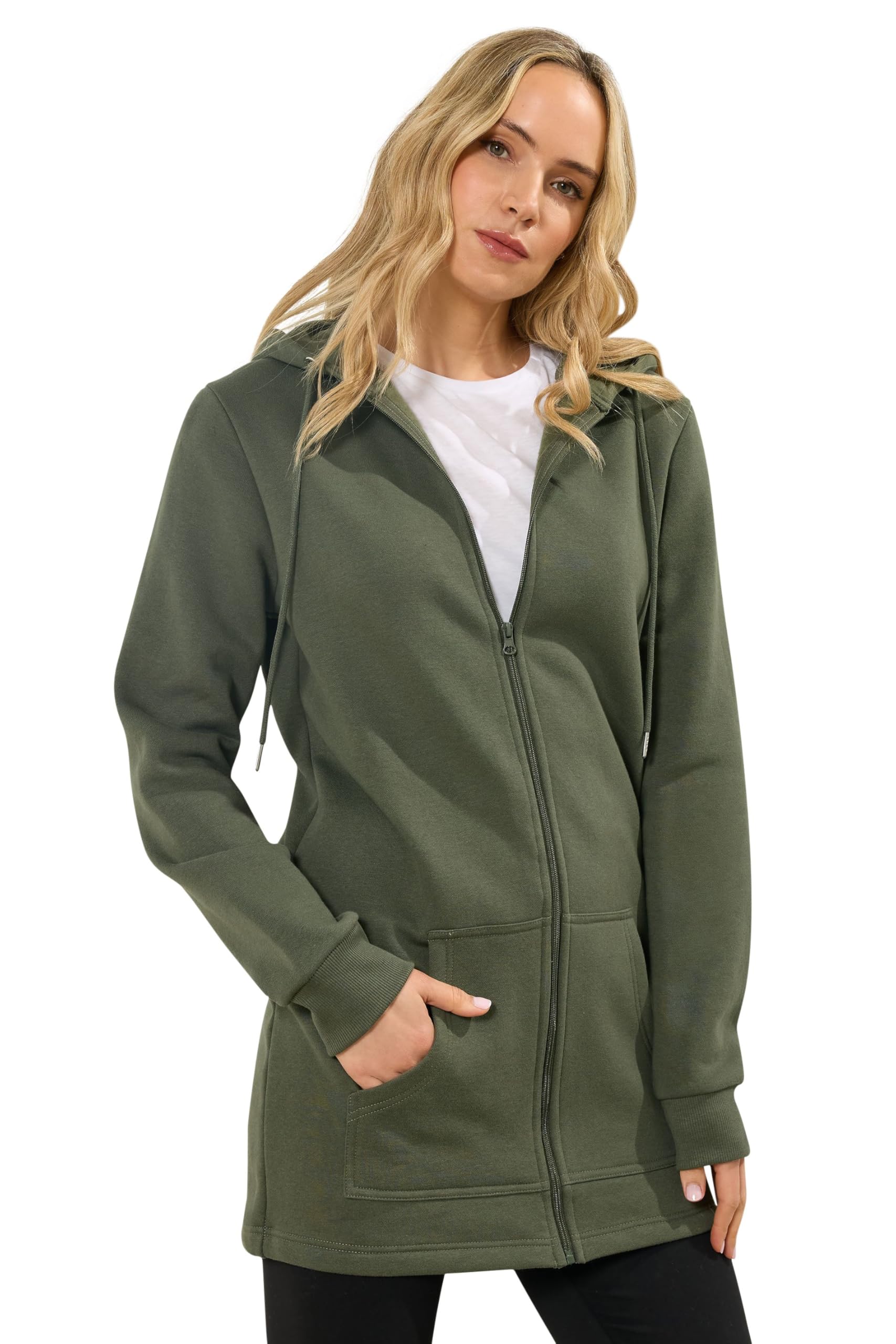 Long Tall Sally - Lts Tall Green Cotton Longline Zip Hoodie - Women's