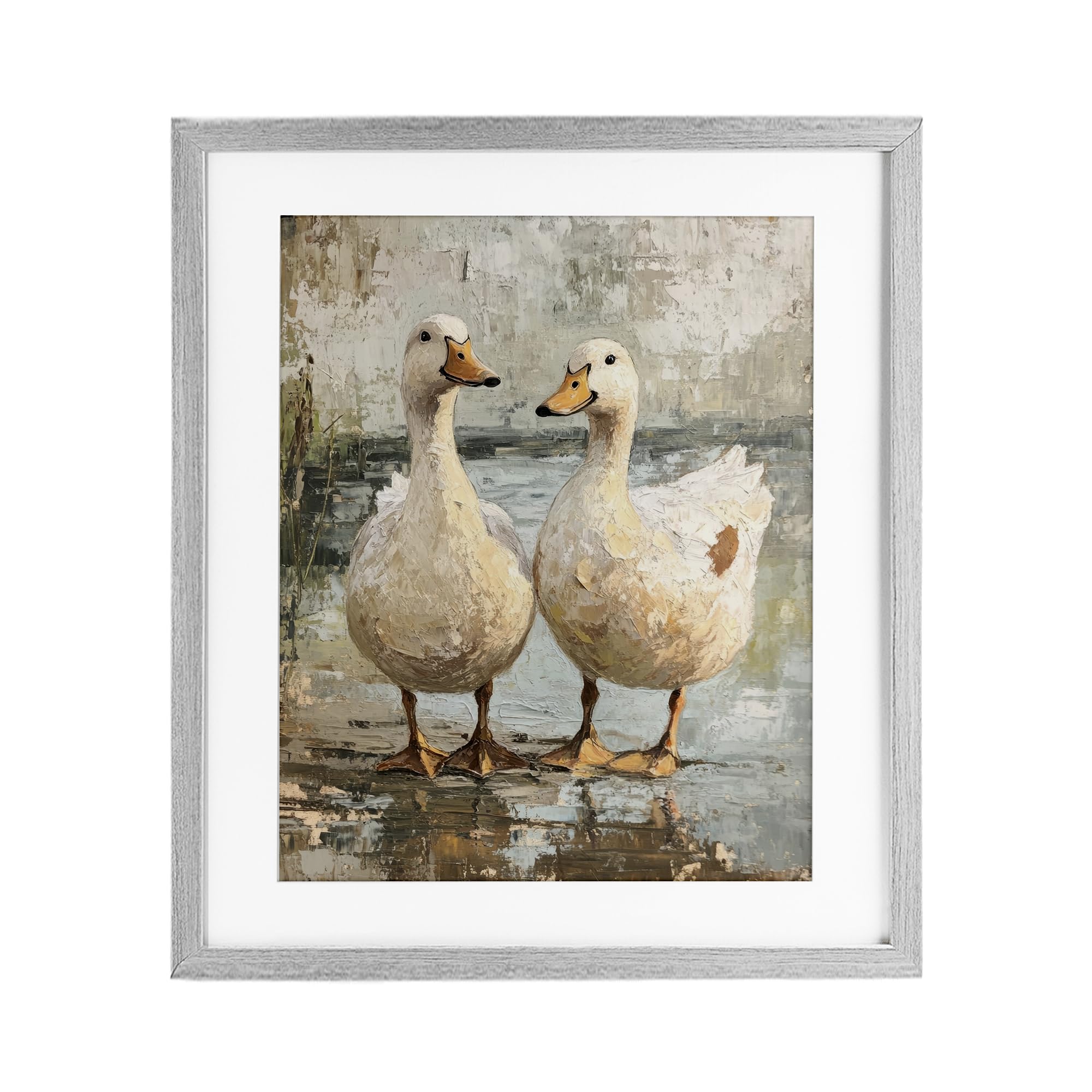 Stupell Industries Partner Ducks Abstract Pond Birch Framed Print Under Glass, design by Petal Prints Design, 16 x 13