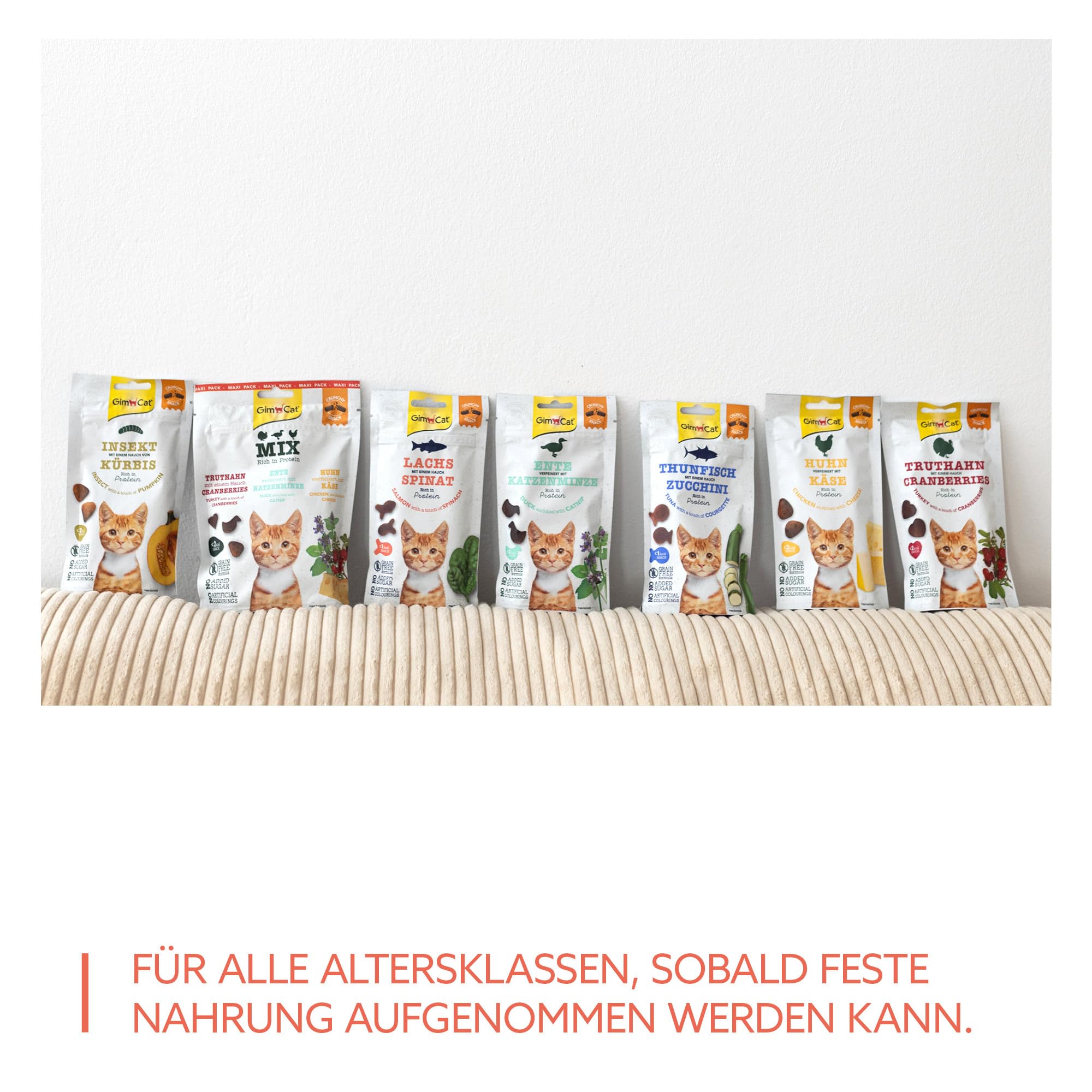 GimCat Crunchy Snacks łosoś i szpinak – chrupiące i bogate w białko przysmaki dla kotów – 1 worek (1 x 50 g)