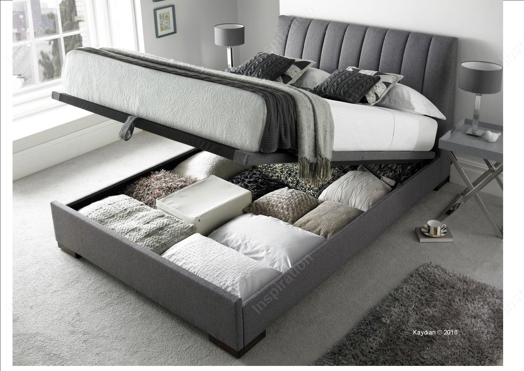 Inspiration Beds Kaydian Lanchester 5FT (150cm x 200cm) King Size Artemis Elephant Grey Linen Fabric Ottoman Storage Bed