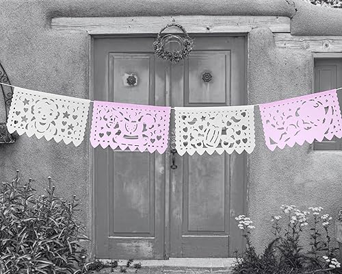 Miniatura 7 de Pancartas de fiesta de baby shower de niña rosablanca  Decoraciones de baby shower rosa Fiesta Papel Picado, guirnaldas de papel con serpentinas con